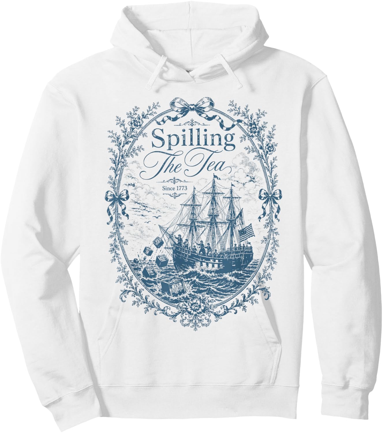 Blue Toile Spilling The Tea Since 1773 Party History Hoodie - Hoodie | White