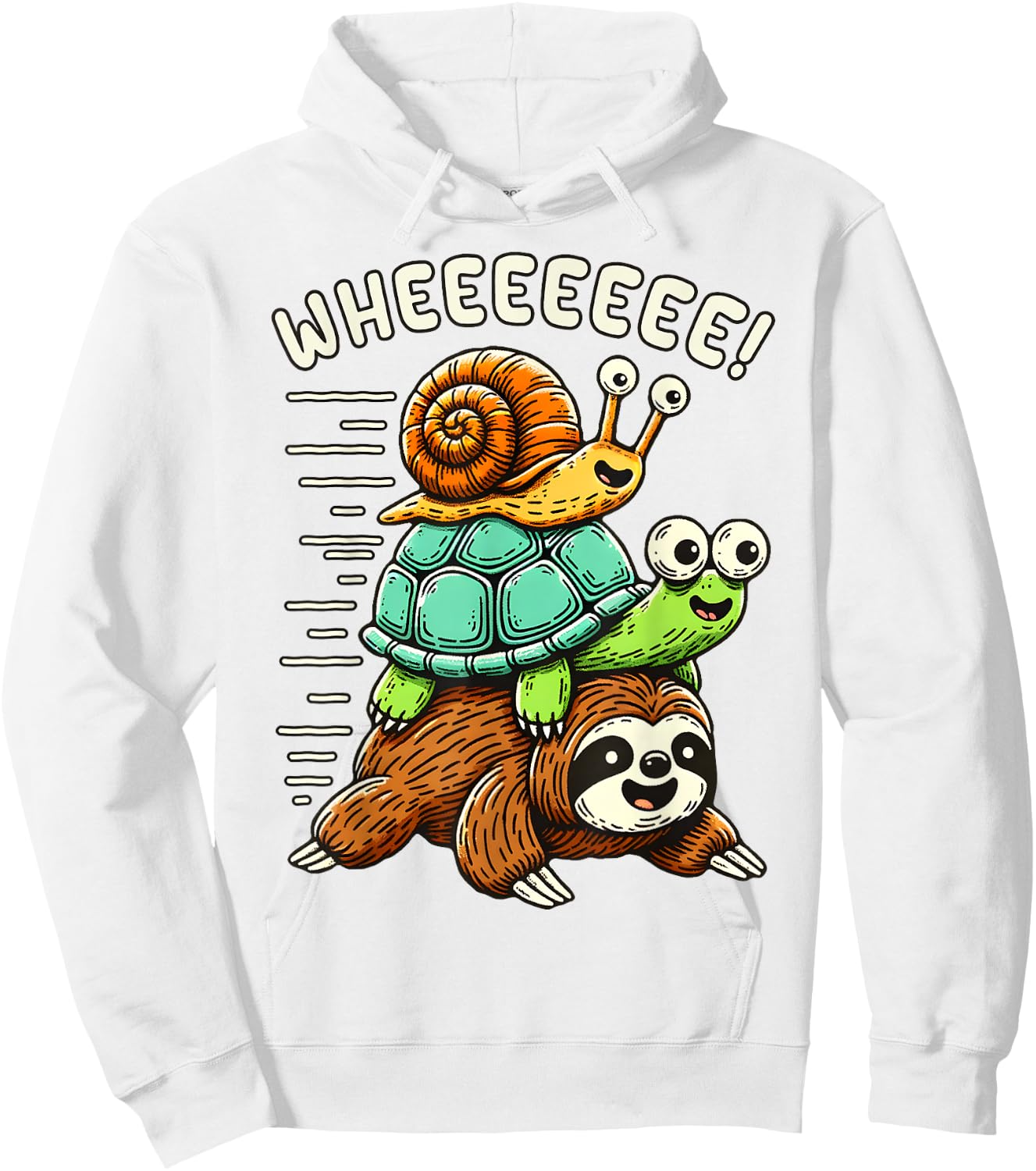 Sloth Turtle Snail Funny Running Riding Cute Animal Lover Hoodie - Hoodie | White