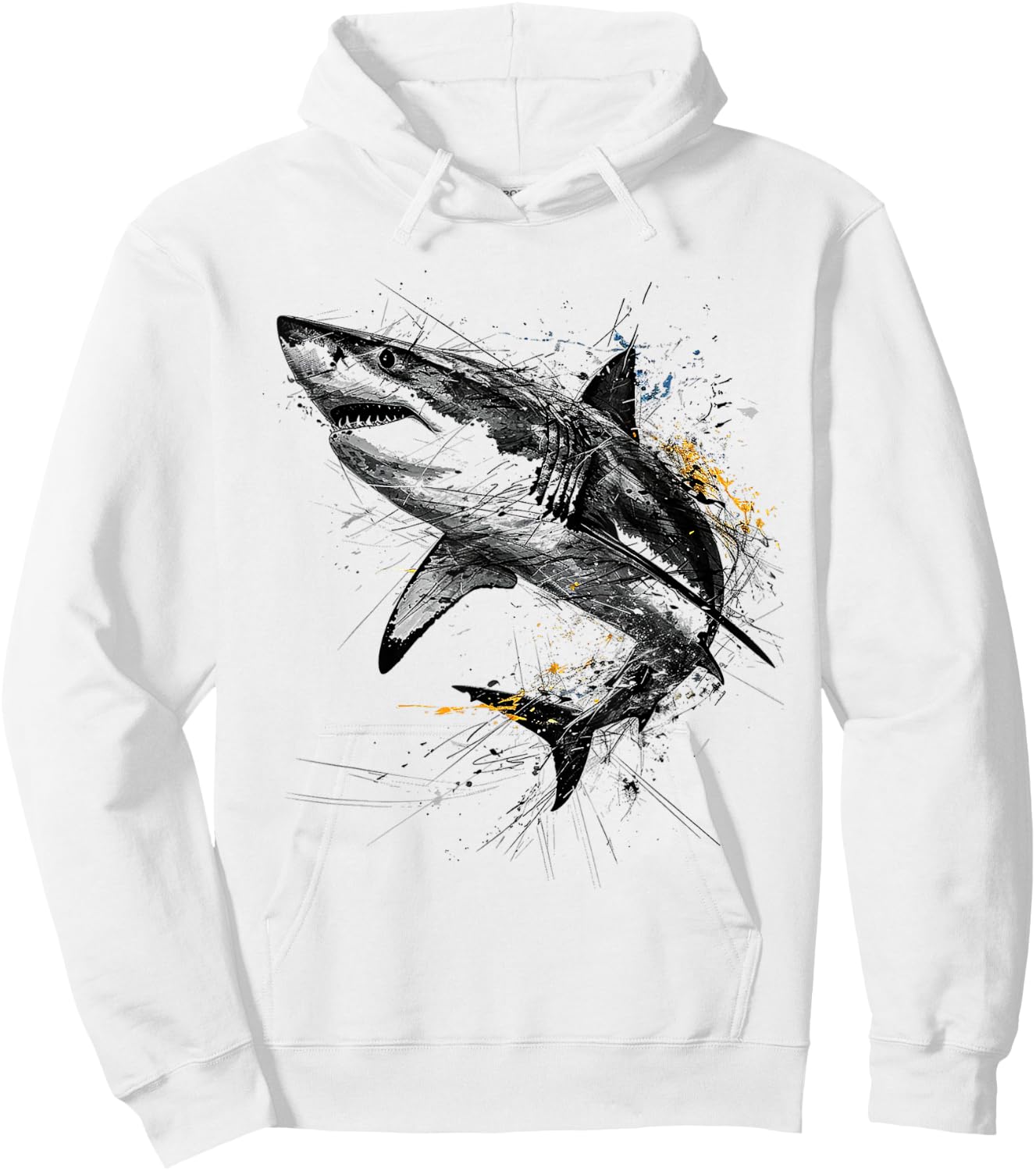 Shark Print Animal Graphic Abstract Drawing Shark , white, S Hoodie - Hoodie | White