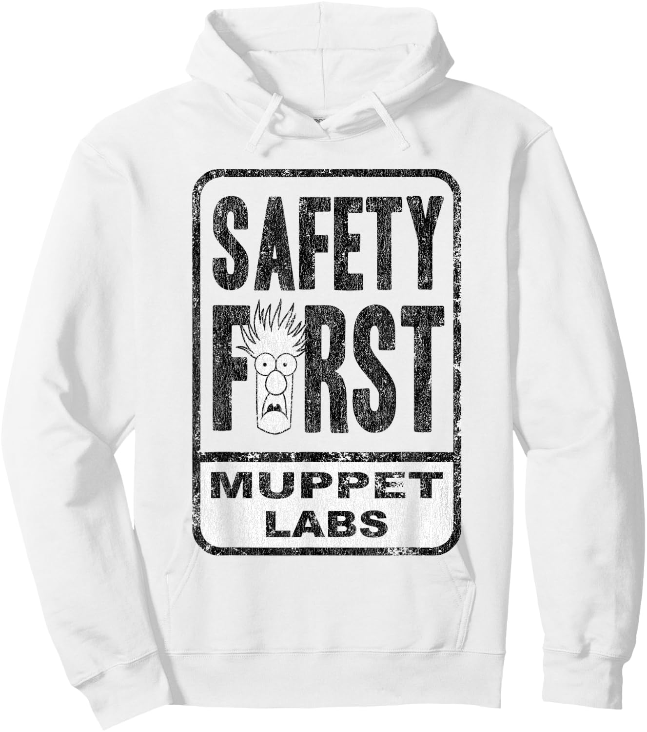 Disney The Muppets Safety First Sign Beaker Distressed Hoodie - Hoodie | White