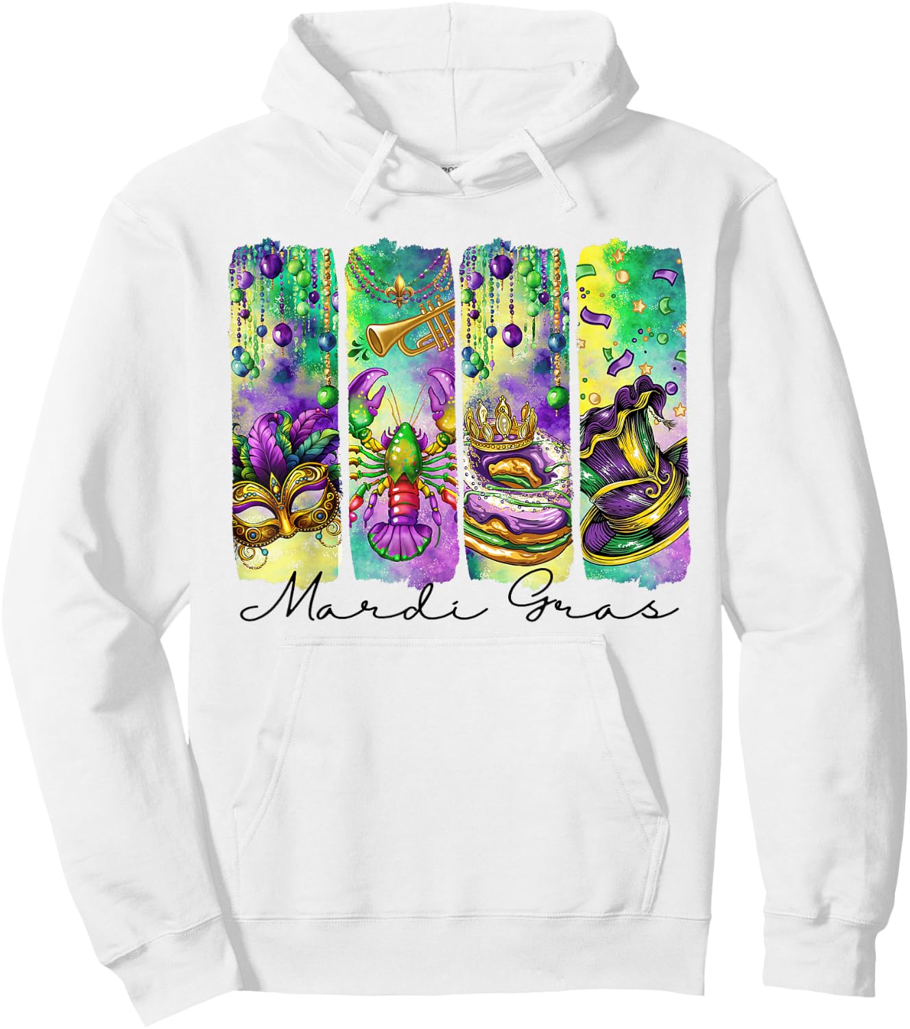 Mardi Gras Fleur De Lis Mask King Cake Crawfish Louisiana Hoodie - Hoodie | White
