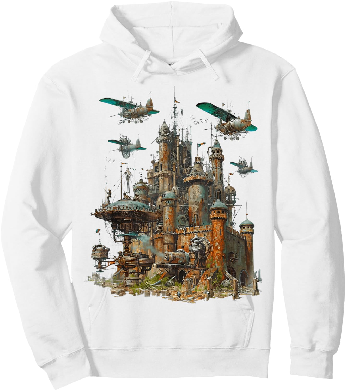 Steampunk Castle With Planes Vintage , white, S Hoodie - Hoodie | White