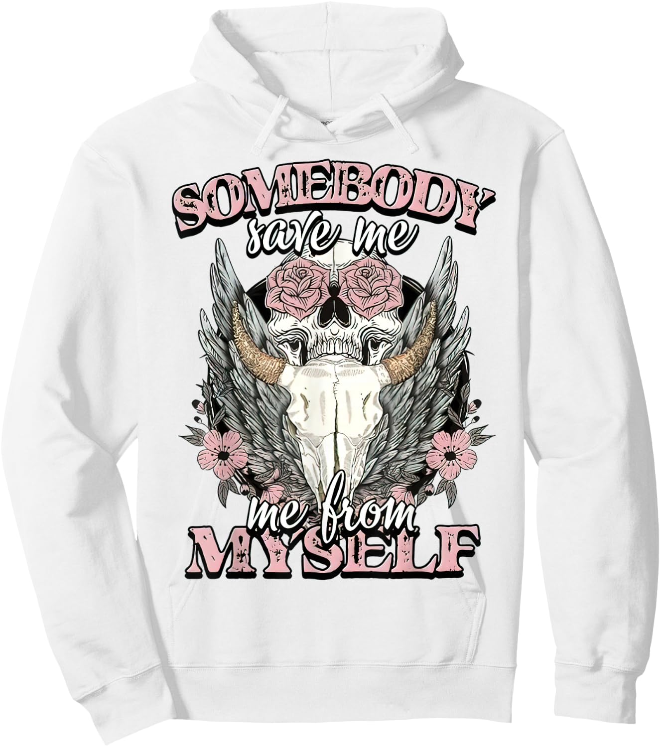 Somebody Saves Me Bull Skull Flower Western Country Hoodie - Hoodie | White