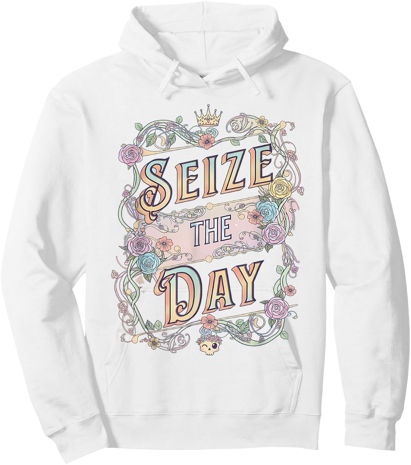 Seize the Day Motivational Quote Vintage Typography Design Hoodie - Hoodie | White
