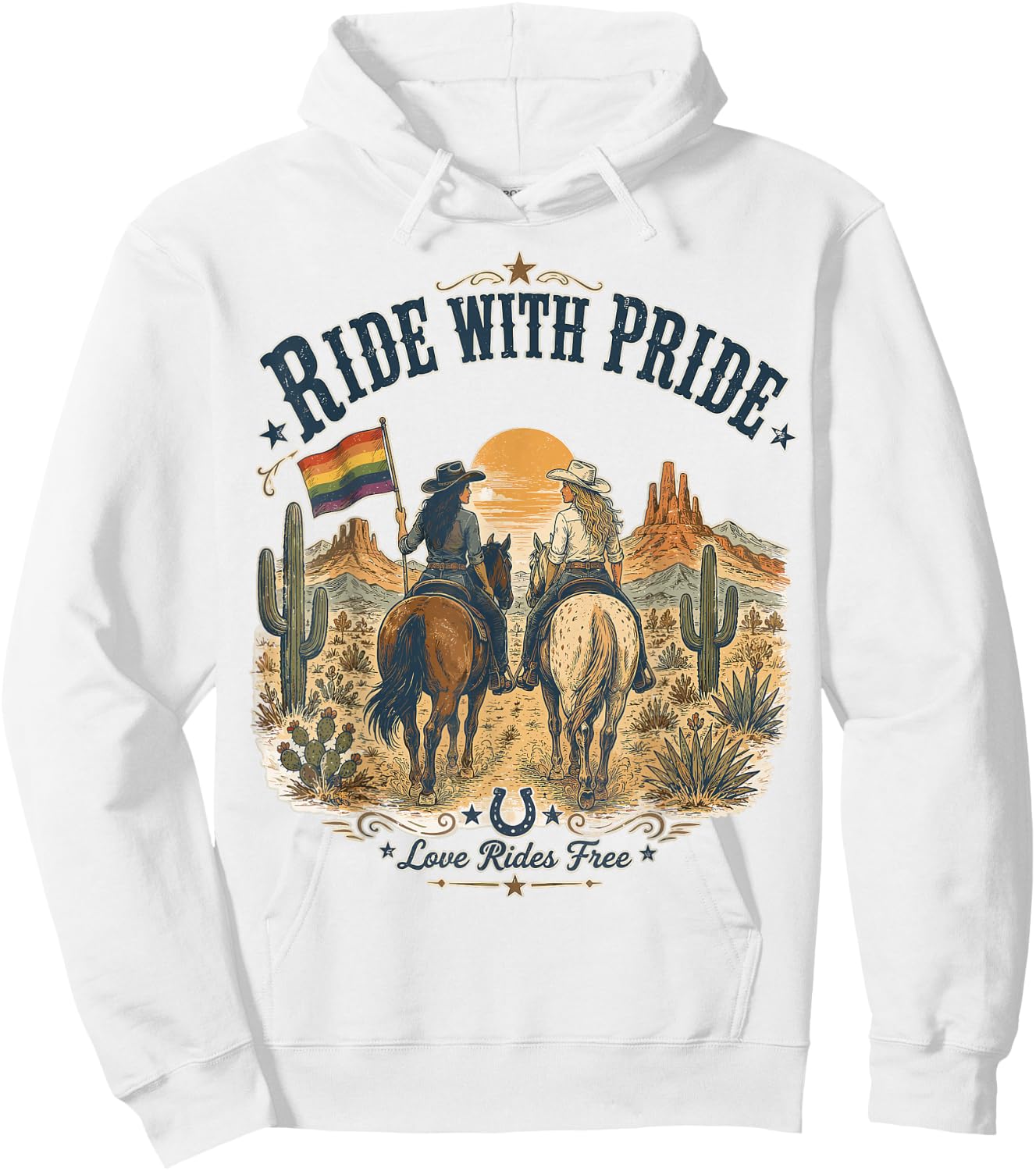 Funny Ride with Pride Lesbian Pride Western LGBTQ Cowgirl Hoodie - Hoodie | White