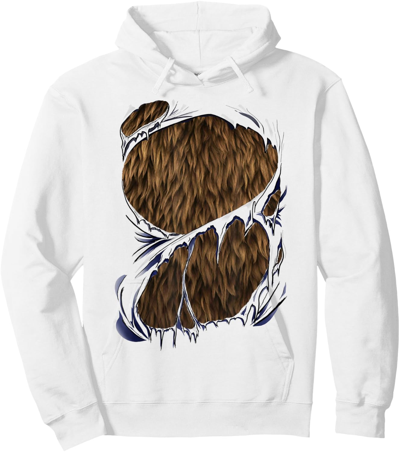 Werewolf Halloween Costume - Furry Bear or Beast Torn Ripped Hoodie - Hoodie | White