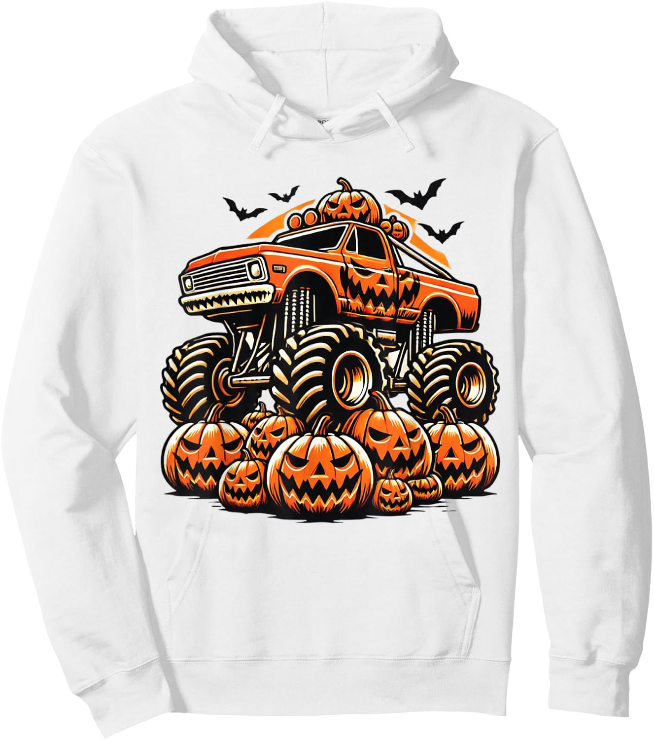 Kids Monster Truck Pumpkin Jack O Lantern Halloween Costume Hoodie - Hoodie | White