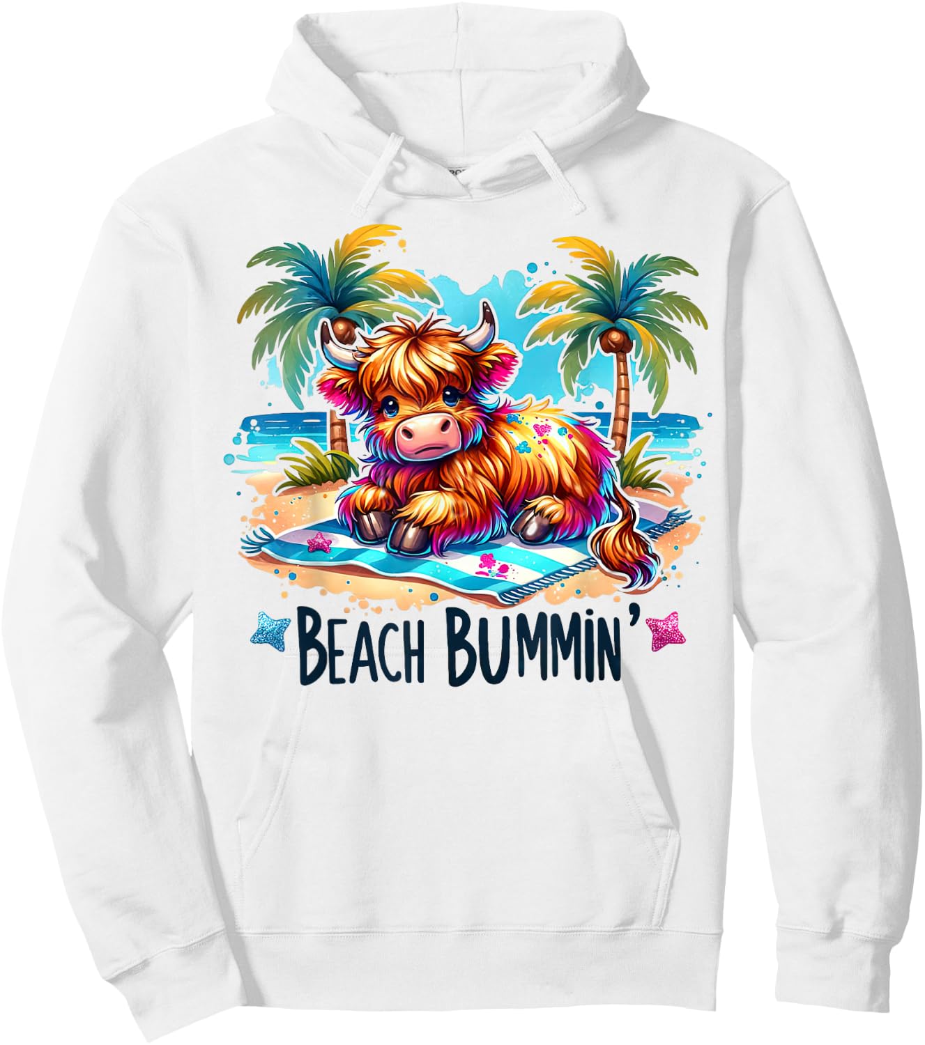 Funny Summer Heifer Cow Beach Bumming Highland Cow Hoodie - Hoodie | White