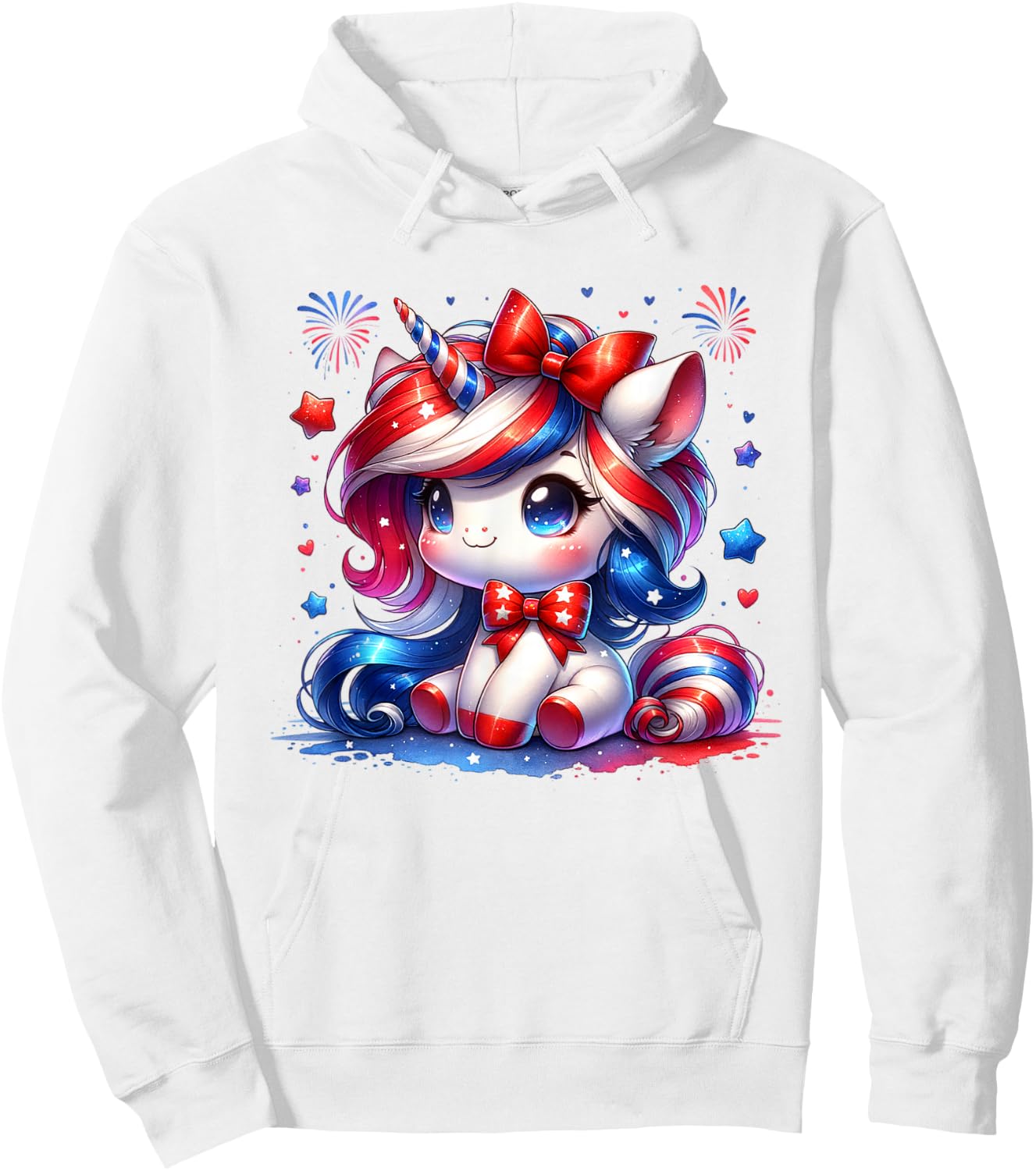Cute Unicorn 4th Of July Girls Kids American Flag USA Girls Hoodie - Hoodie | White