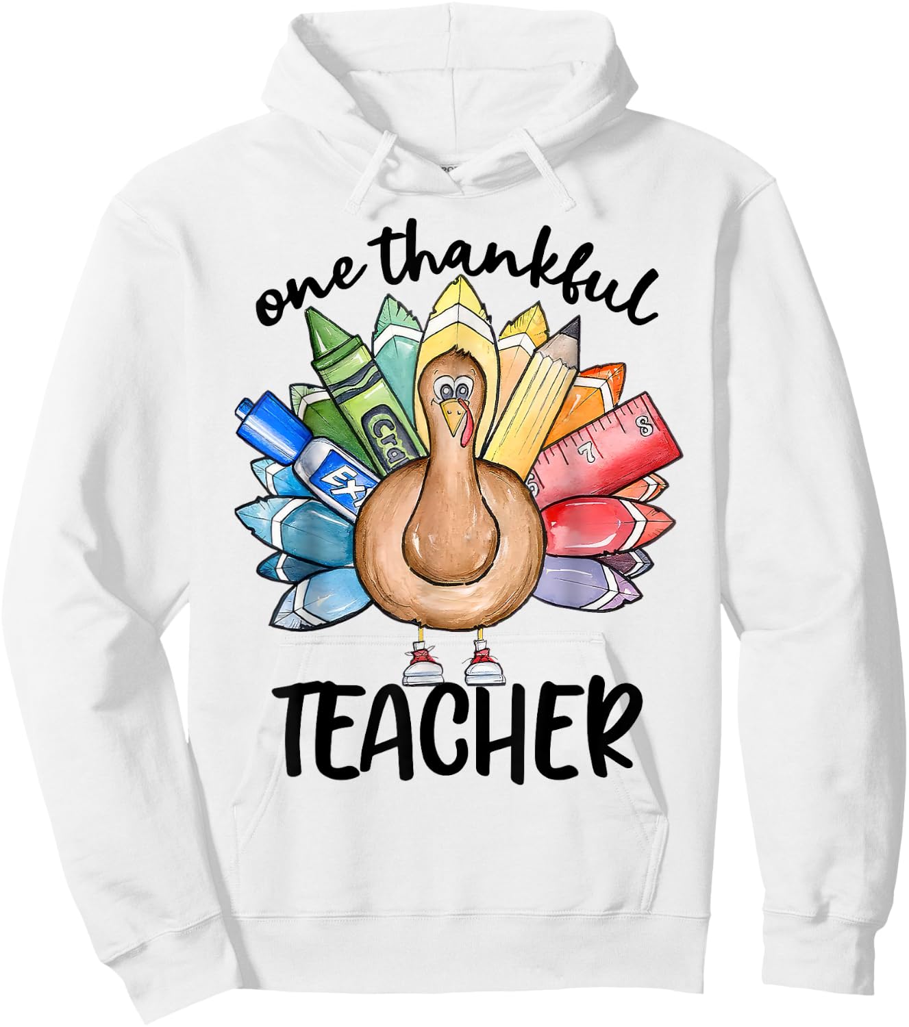 One Thankful Teacher Turkey Pencil Thanksgiving Teachers Hoodie - Hoodie | White