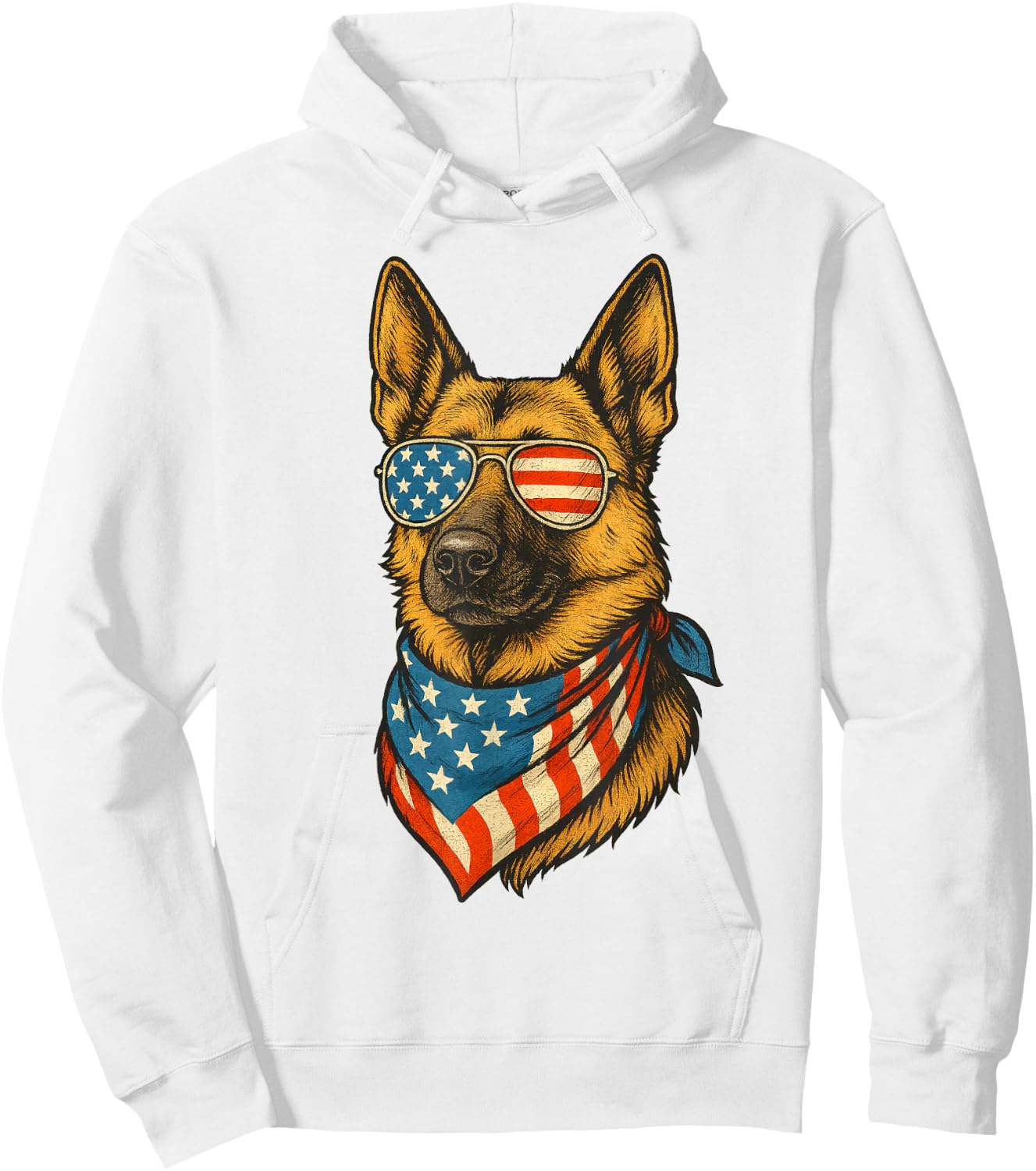 German Shepherd Dog American Flag 4th of July Sunglasses Hoodie - Hoodie | White