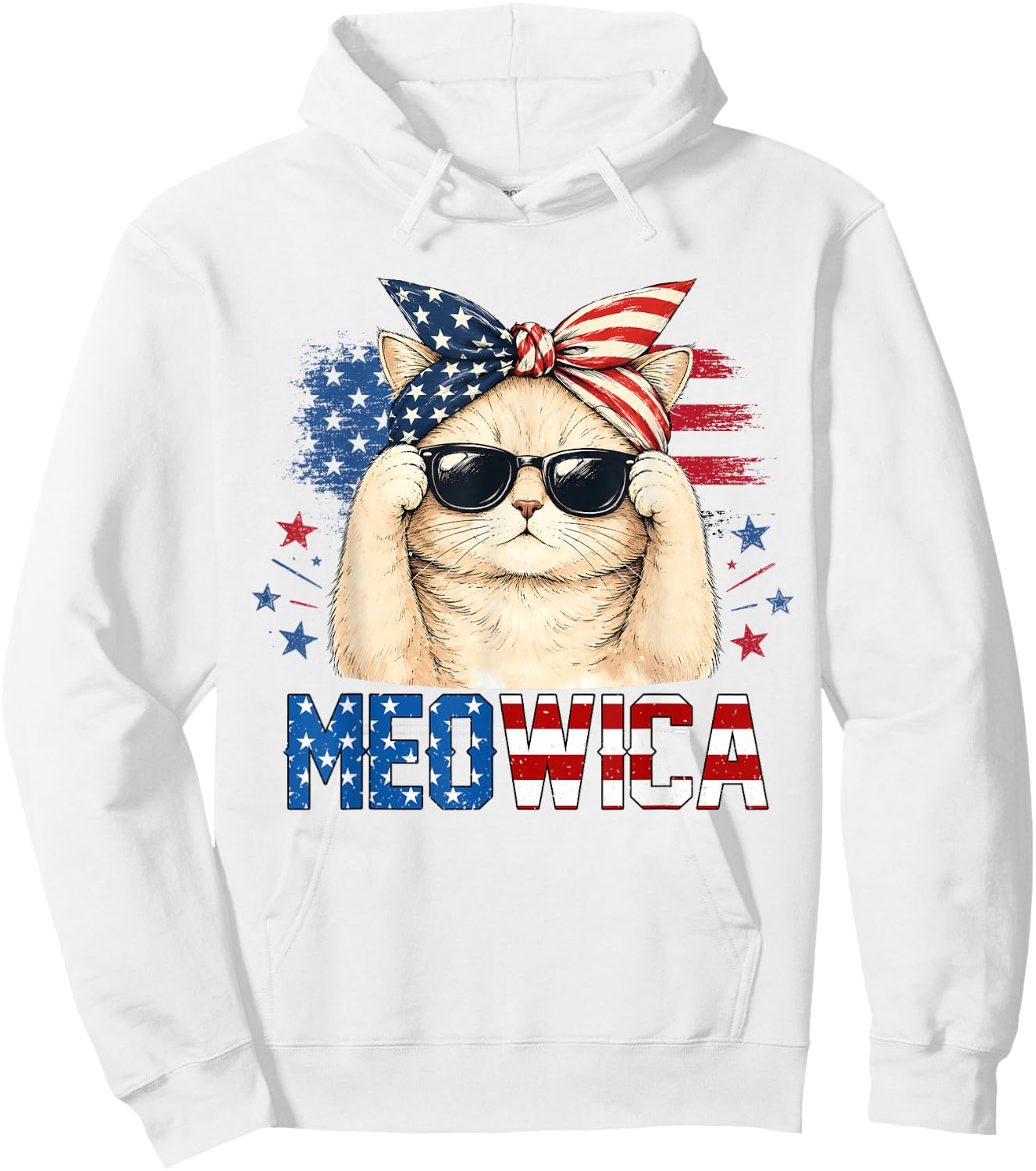 Meowica 4th of July Patriotic Cat American Flag Women Girls Hoodie - Hoodie | White