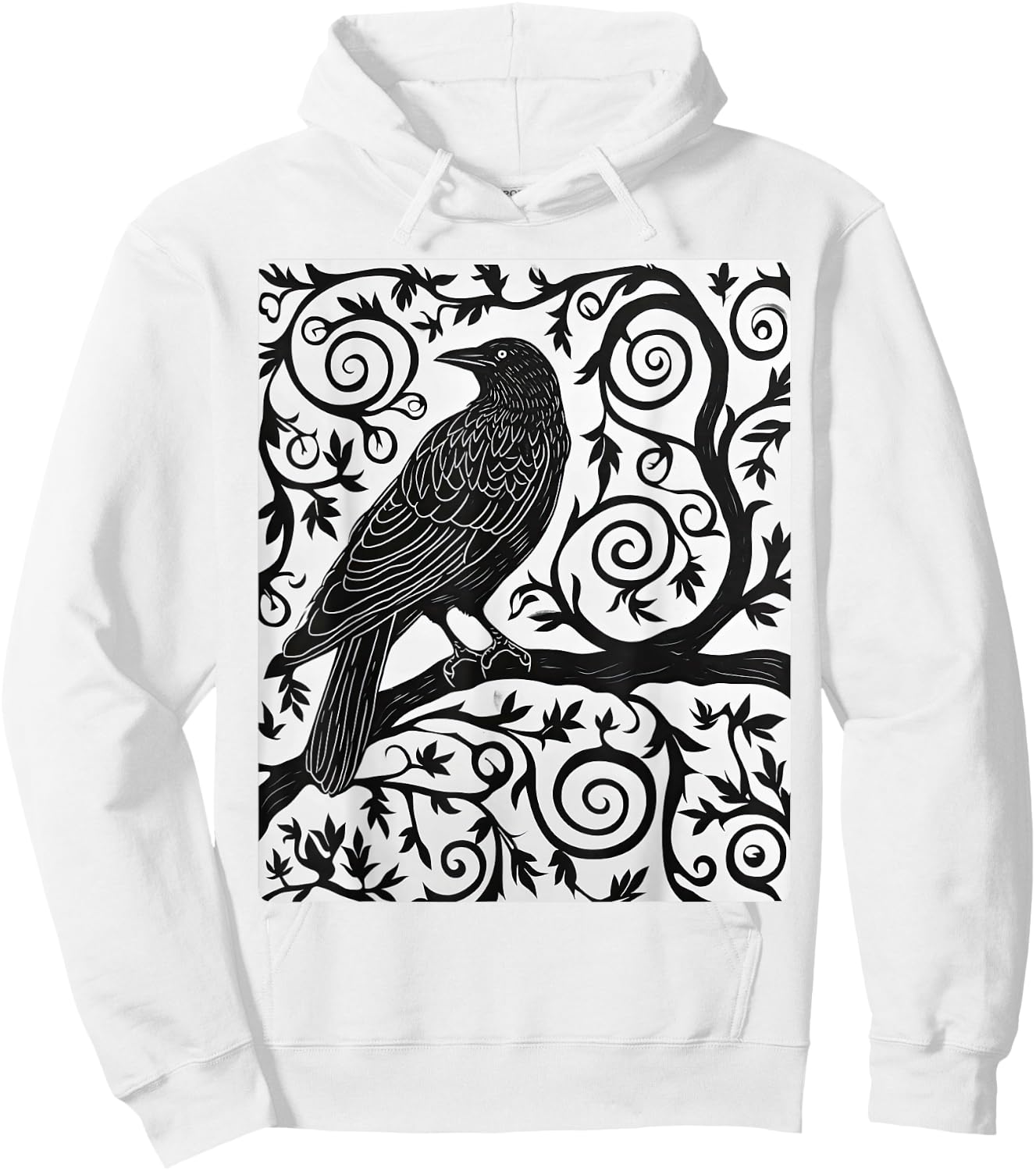 Crow in Linocut Raven Viking Crows Norse Mythology Hoodie - Hoodie | White