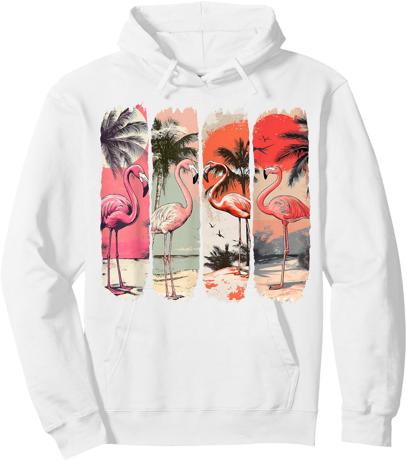 Vintage Pink Flamingo Beach Summer Palm Tree Tropical Summer Hoodie - Hoodie | White