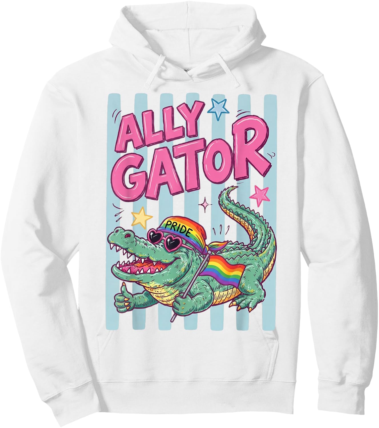 Ally Gator Pride LGBT Rainbow Flag Funny Alligator Men Women Hoodie - Hoodie | White