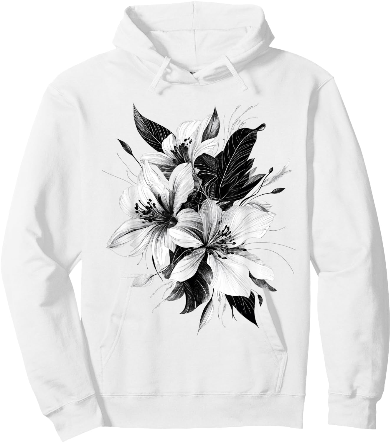Botanical Art Flower Detailed , white, S Hoodie - Hoodie | White