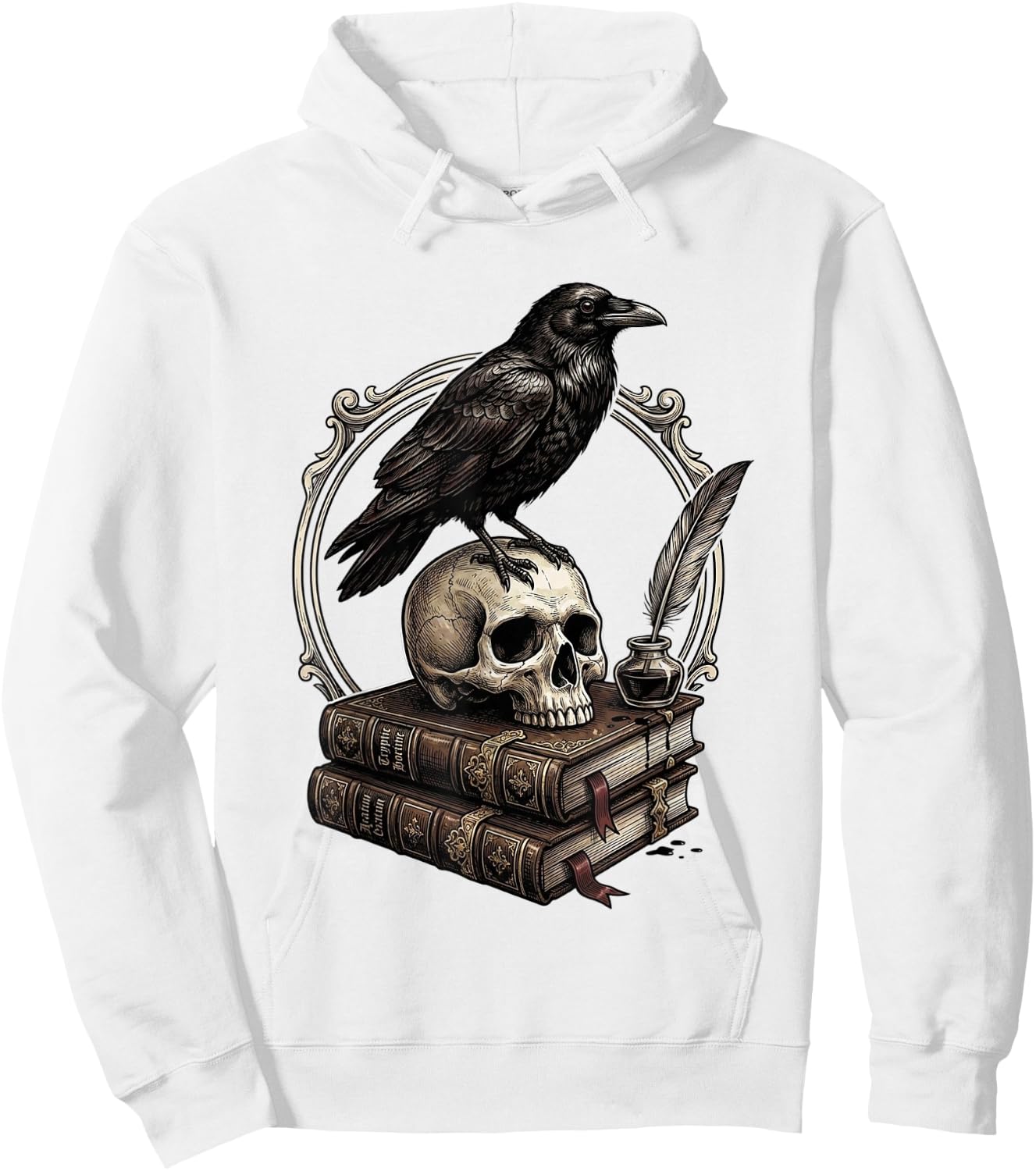 Dark Academia Raven Skull Books Hoodie - Hoodie | White