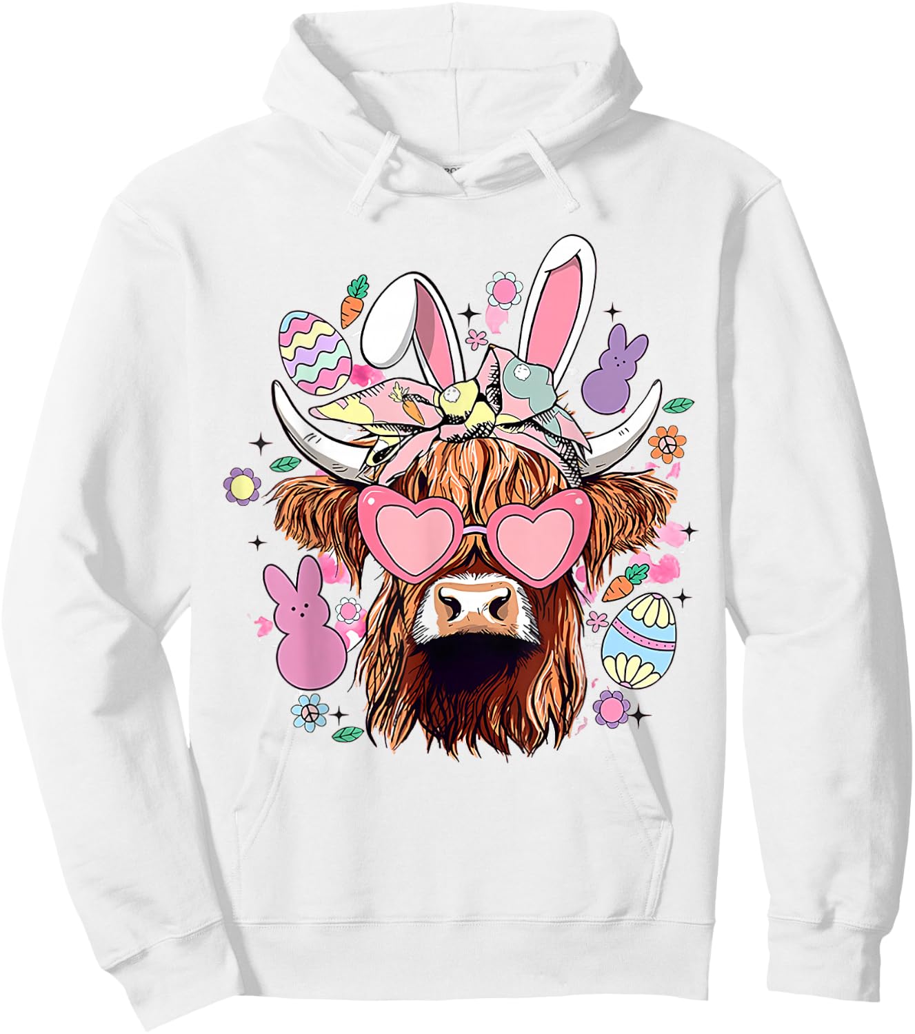 Happy Easter Highland Cow Heifer Easter Day Farmer Cowgirl Hoodie - Hoodie | White