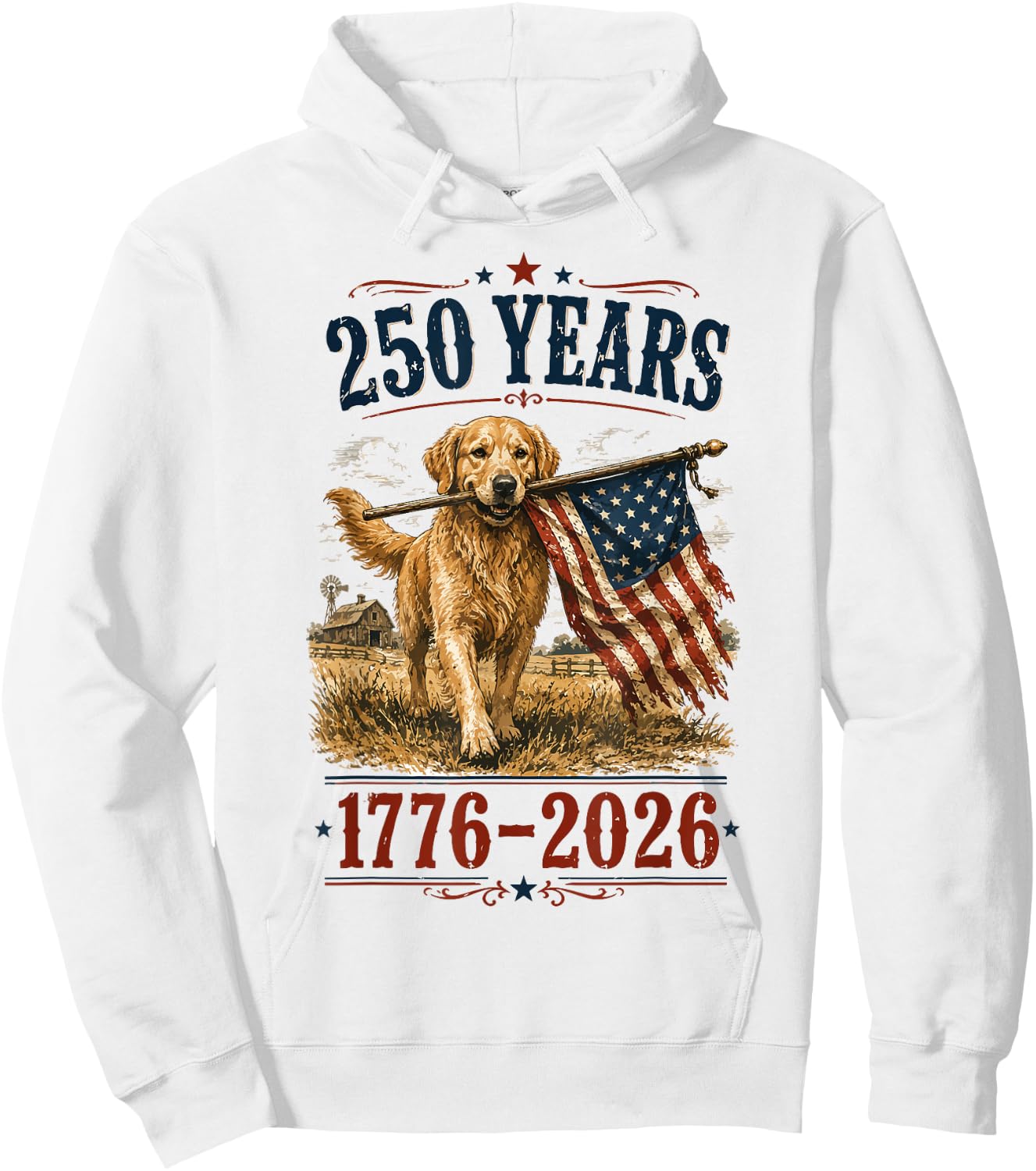 Vintage Golden Retriever Patriotic Dog 250 Years 1776 2026 Hoodie - Hoodie | White