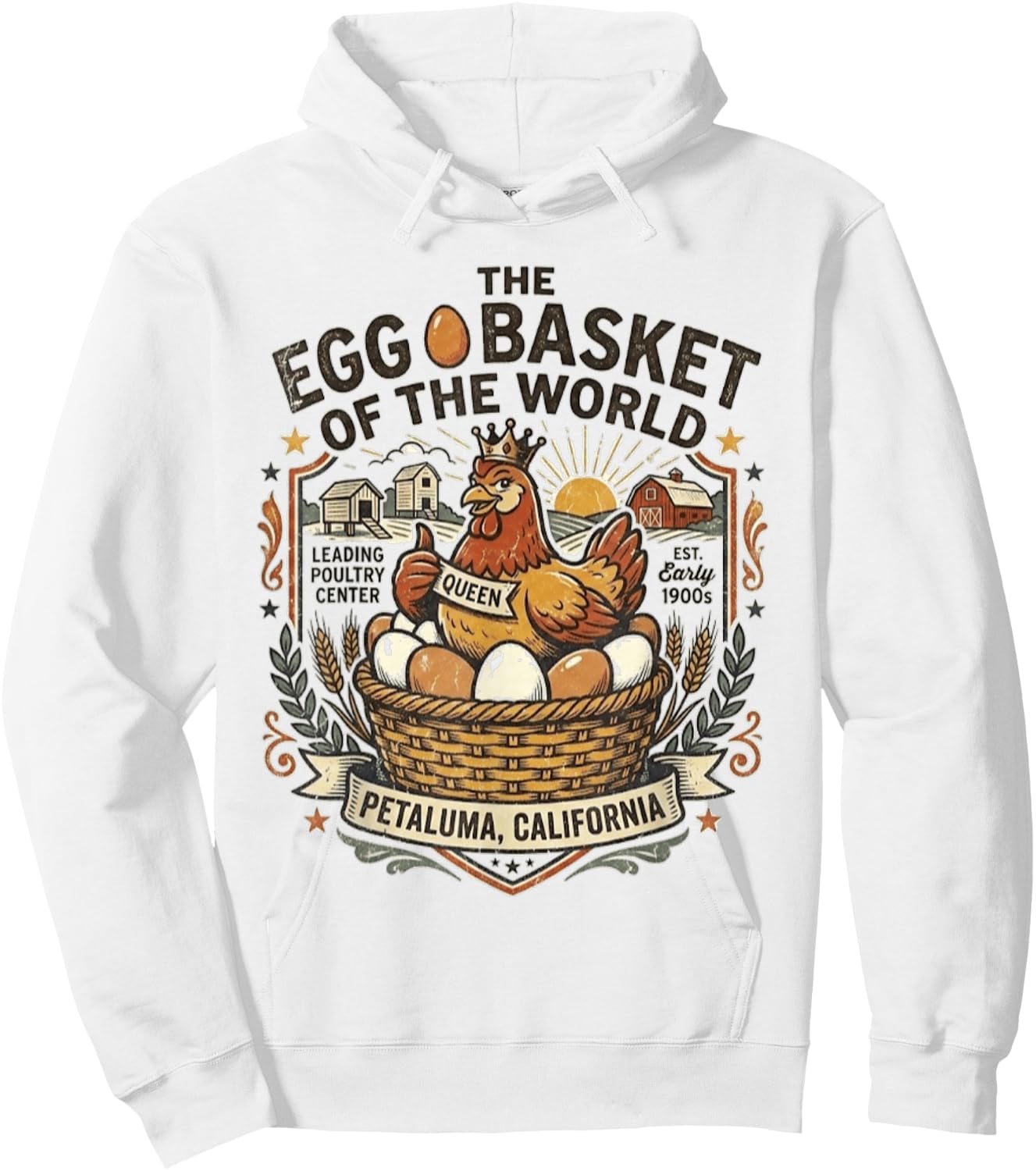 Petaluma, CA - Egg Basket of the World - Vintage Logo Hoodie - Hoodie | White