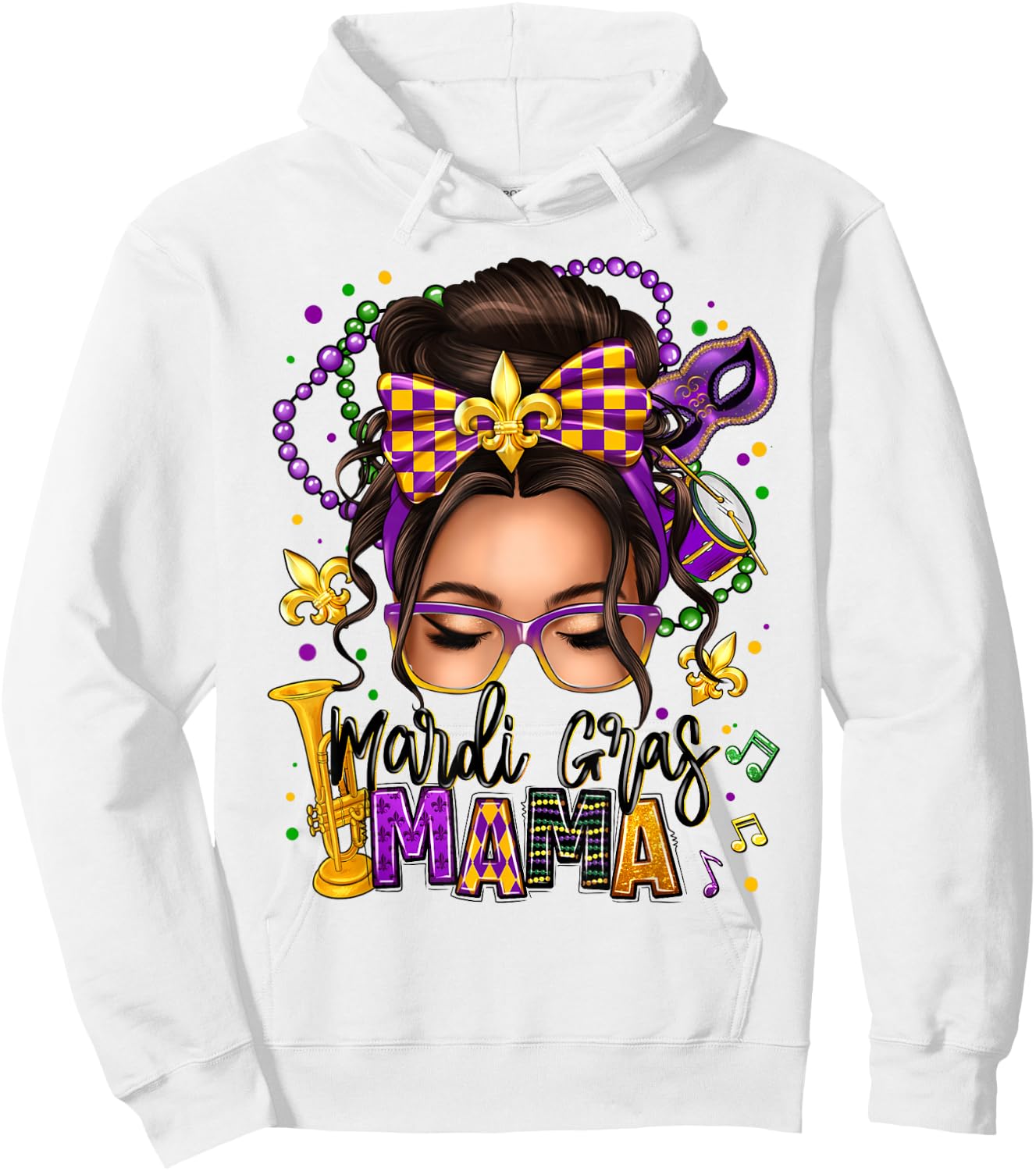 Mardi Gras Mama Messy Bun Women Mardi Gras Queen Carnaval Hoodie - Hoodie | White