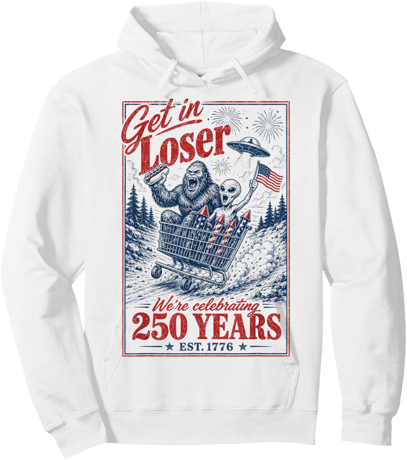 250 Years 250th Anniversary USA July 4th Bigfoot Alien Hoodie - Hoodie | White