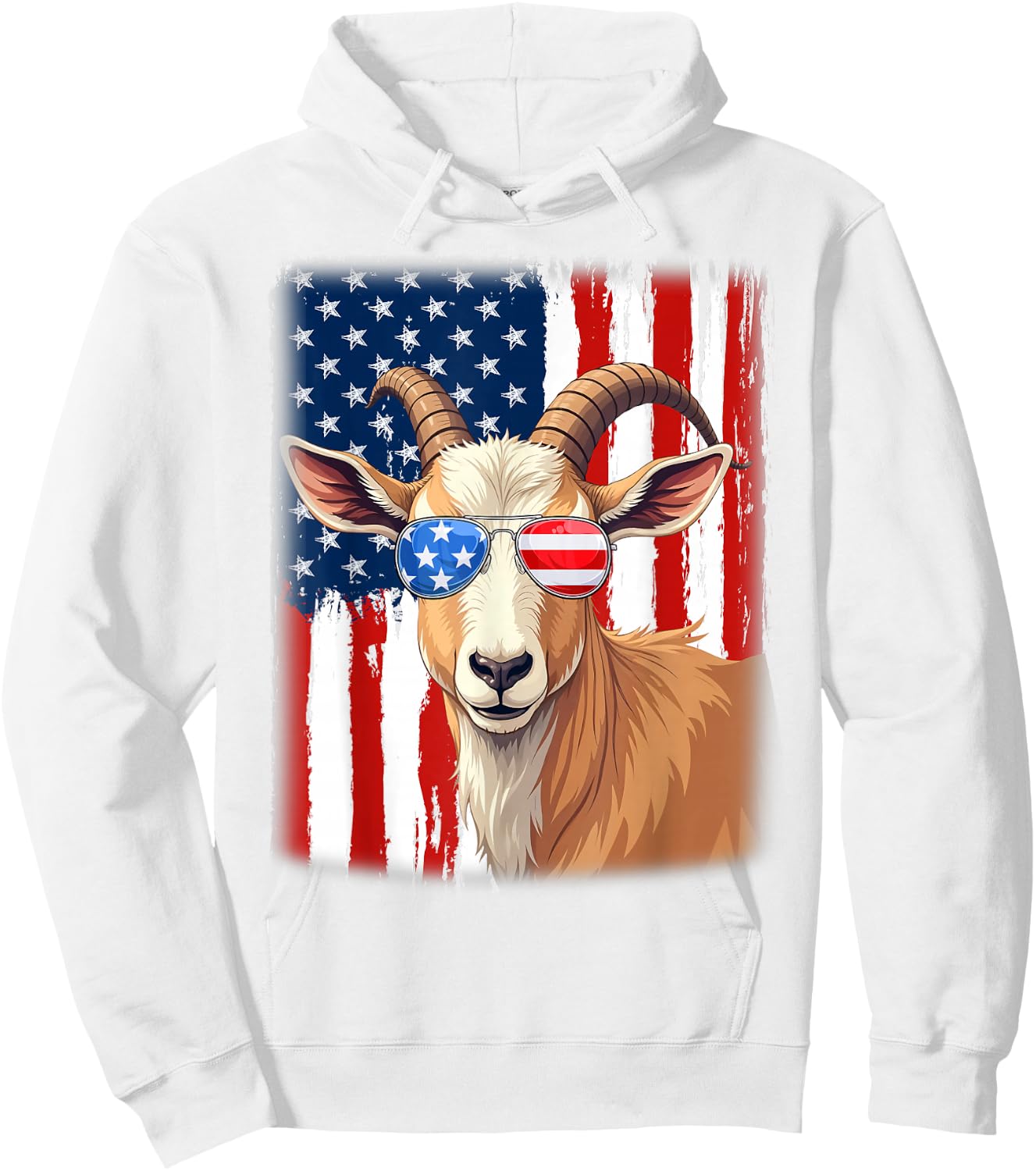 Goat USA America Flag Patriotic Goat 4th of July Hoodie - Hoodie | White