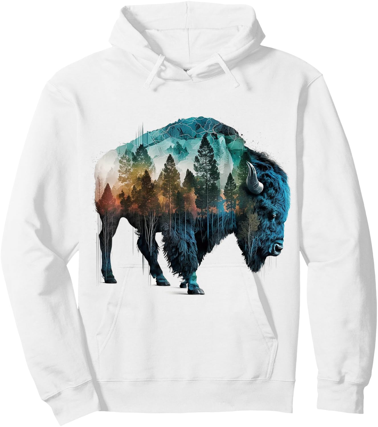 Bison Art Wild Animals Forest Mountains Nature Animal Motif Bison Hoodie - Hoodie | White