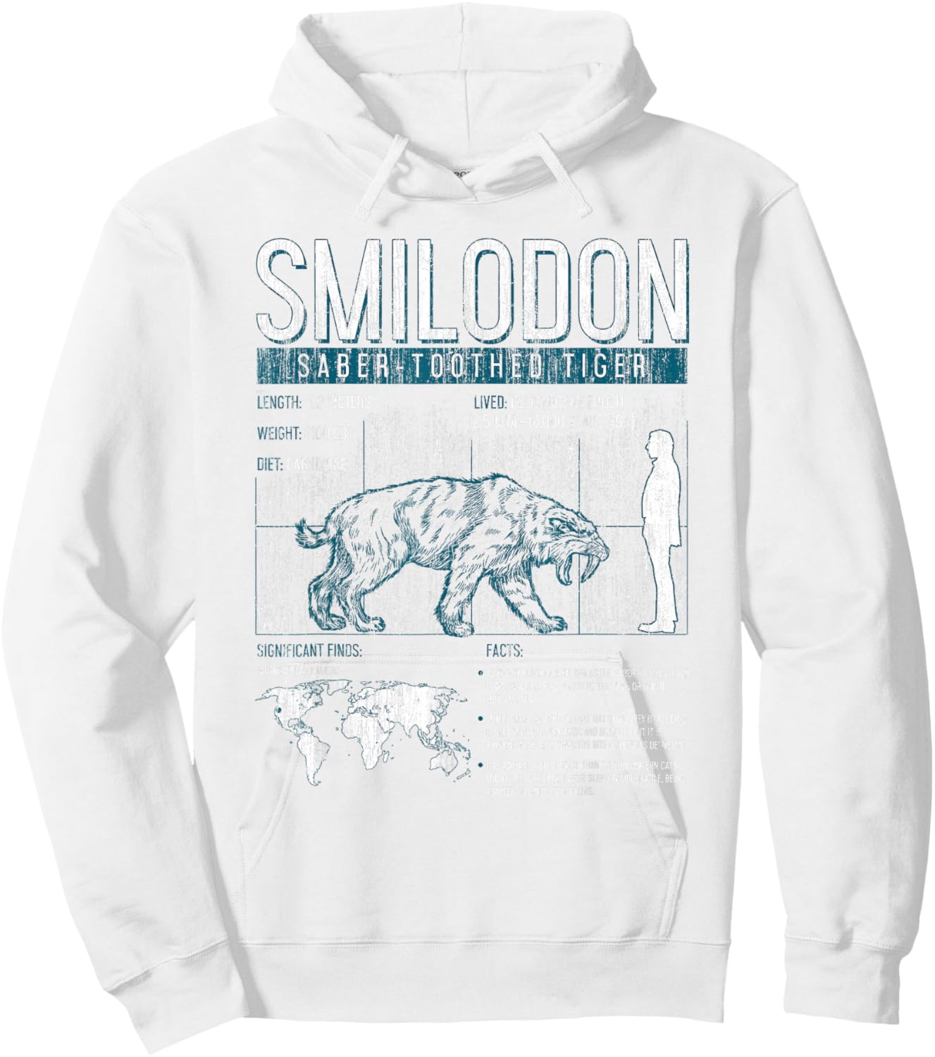 Prehistoric Shirt - Smilodon Saber-Toothed Tiger Shirt Hoodie - Hoodie | White