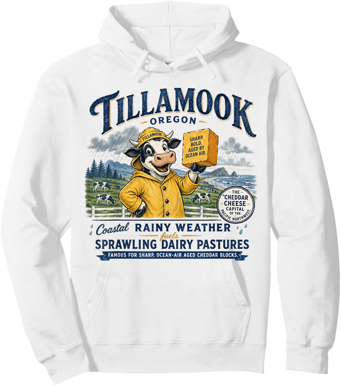 Tillamook Oregon Cheddar Cheese Capital - Vintage Mascot Hoodie - Hoodie | White
