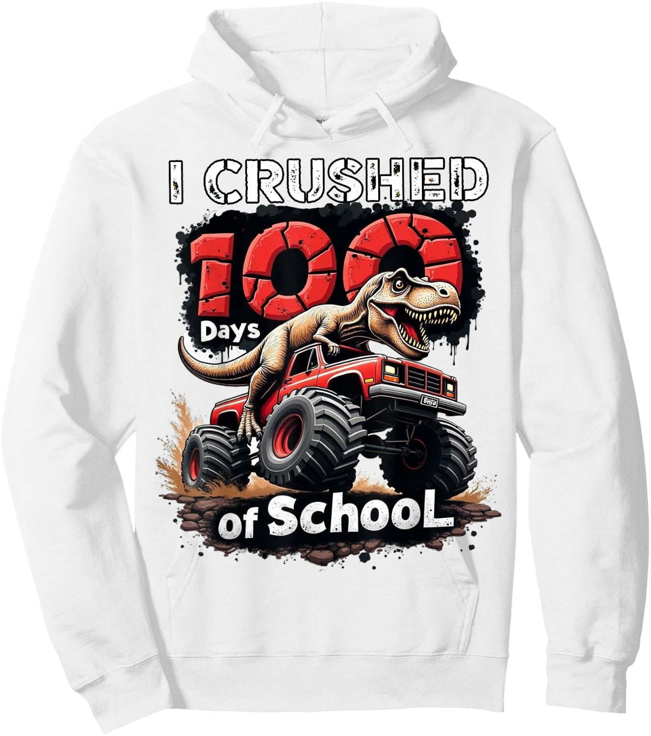 I Crushed 100 Days of School Dinosaur Monster Truck Boy Hoodie - Hoodie | White