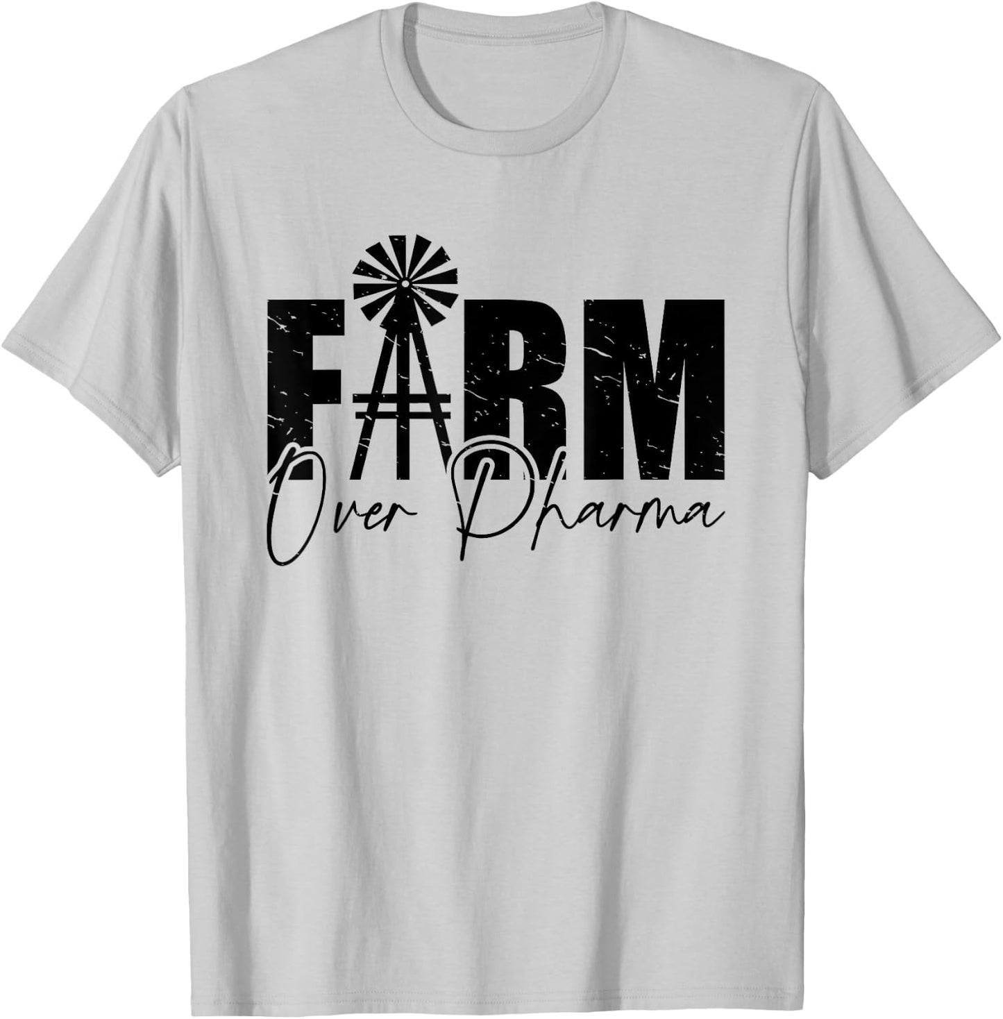 Farm Over Pharma Funny Windmill Vintage Family Farmers T-Shirt - T-Shirt | Ash
