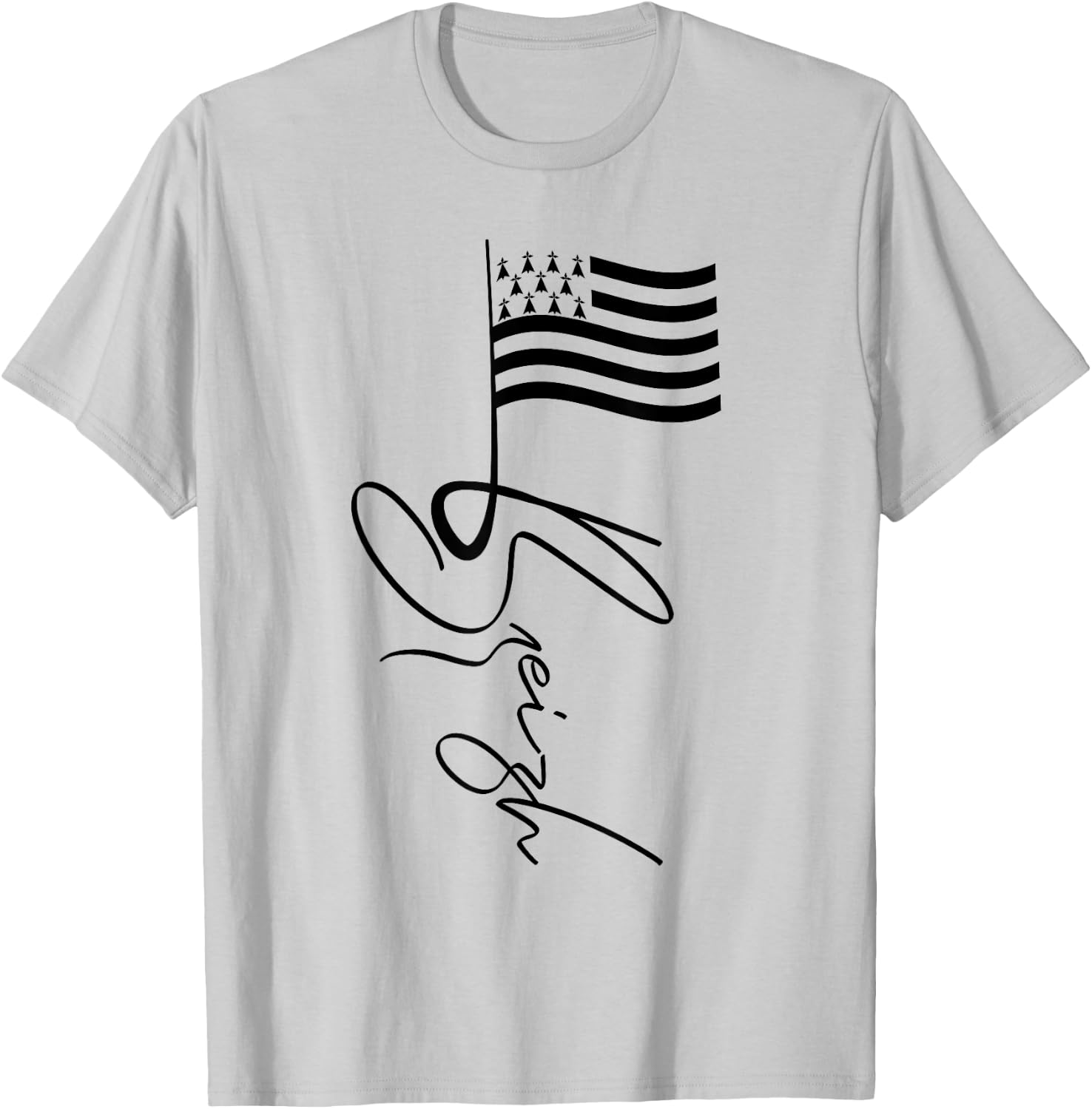 Mast Brittany France Signature Flag Breizh Breton , white, S T-Shirt - T-Shirt | Ash