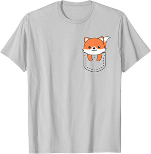 Fox In Pocket Funny Cows In Breast Pocket Cute Fox T-Shirt - T-Shirt | Ash