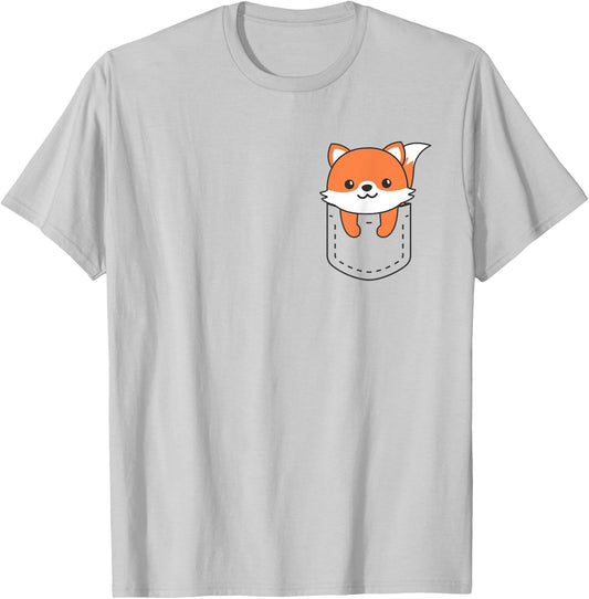Fox In Pocket Funny Cows In Breast Pocket Cute Fox T-Shirt - T-Shirt | Ash