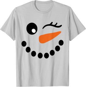 Winter Snowman Face Wink Eye Christmas Xmas For Girl T-Shirt - T-Shirt | Ash