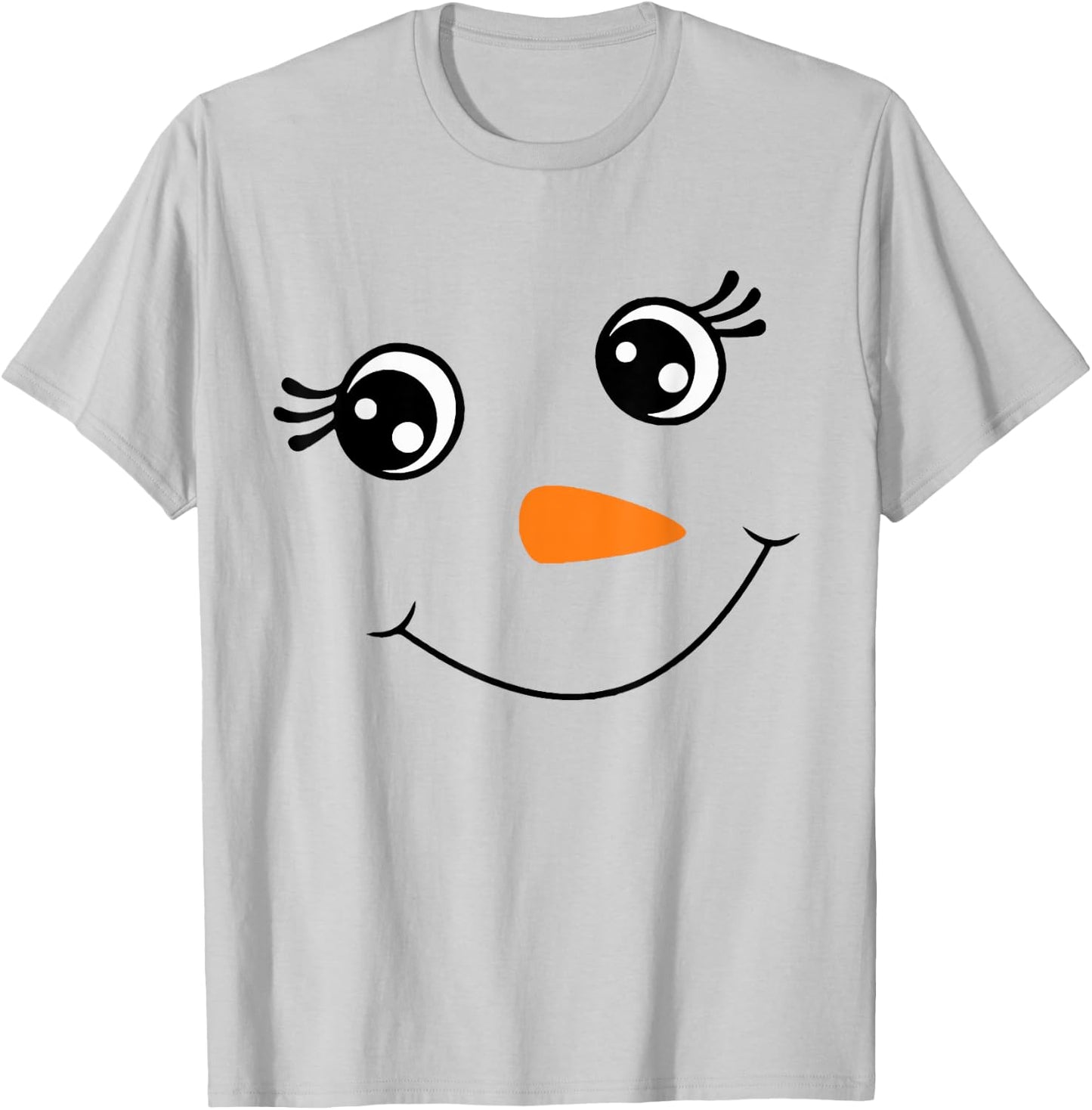 Winter Snowman Face Eyelashes Christmas Xmas For Girl T-Shirt - T-Shirt | Ash