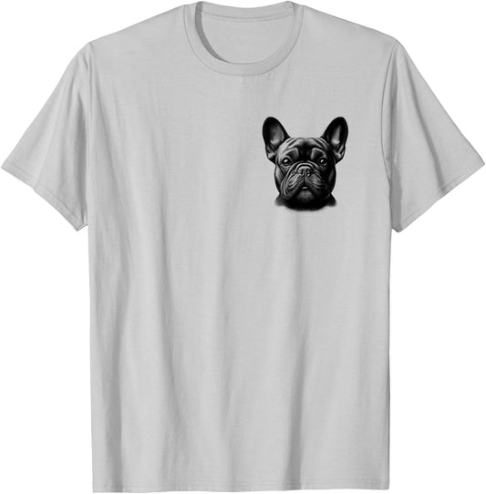 Head Portrait of Cute French Bulldog on Chest Women Girls Kids T-Shirt - T-Shirt | Ash