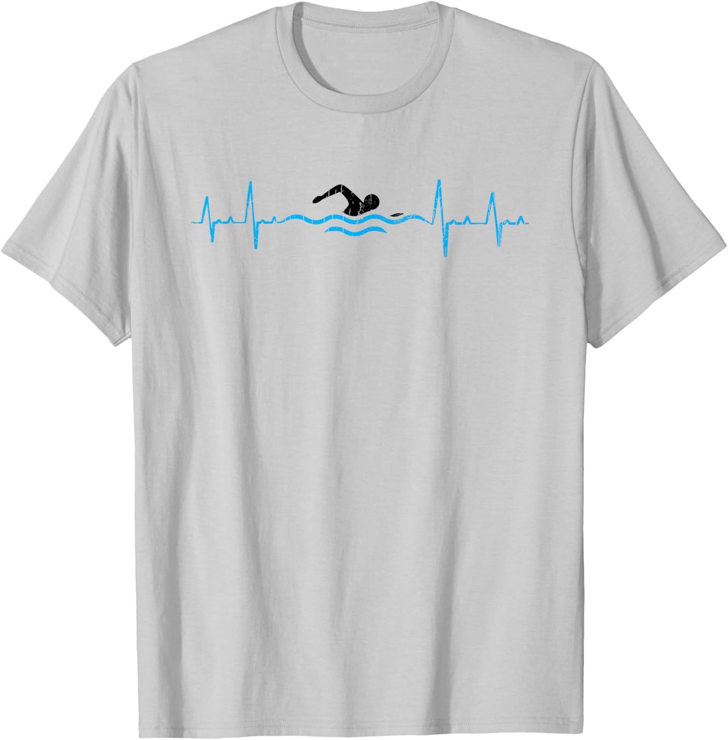 Swimming Heartbeat Funny Swimmer Swim Coach Player Graphic T-Shirt - T-Shirt | Ash