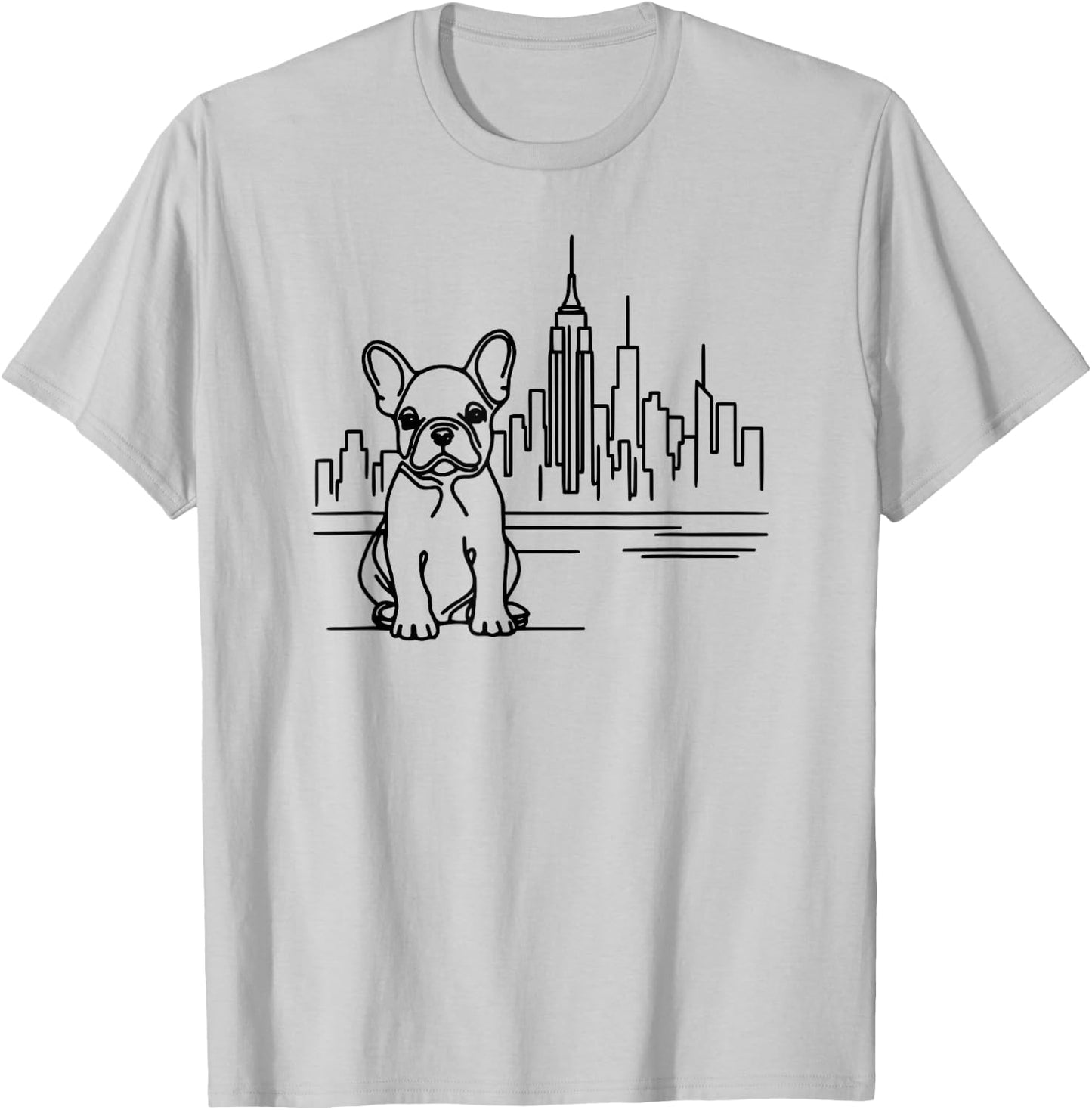 French Bulldog in New York City line art, dog in NYC skyline Men Women Kids T-Shirt - T-Shirt | Ash
