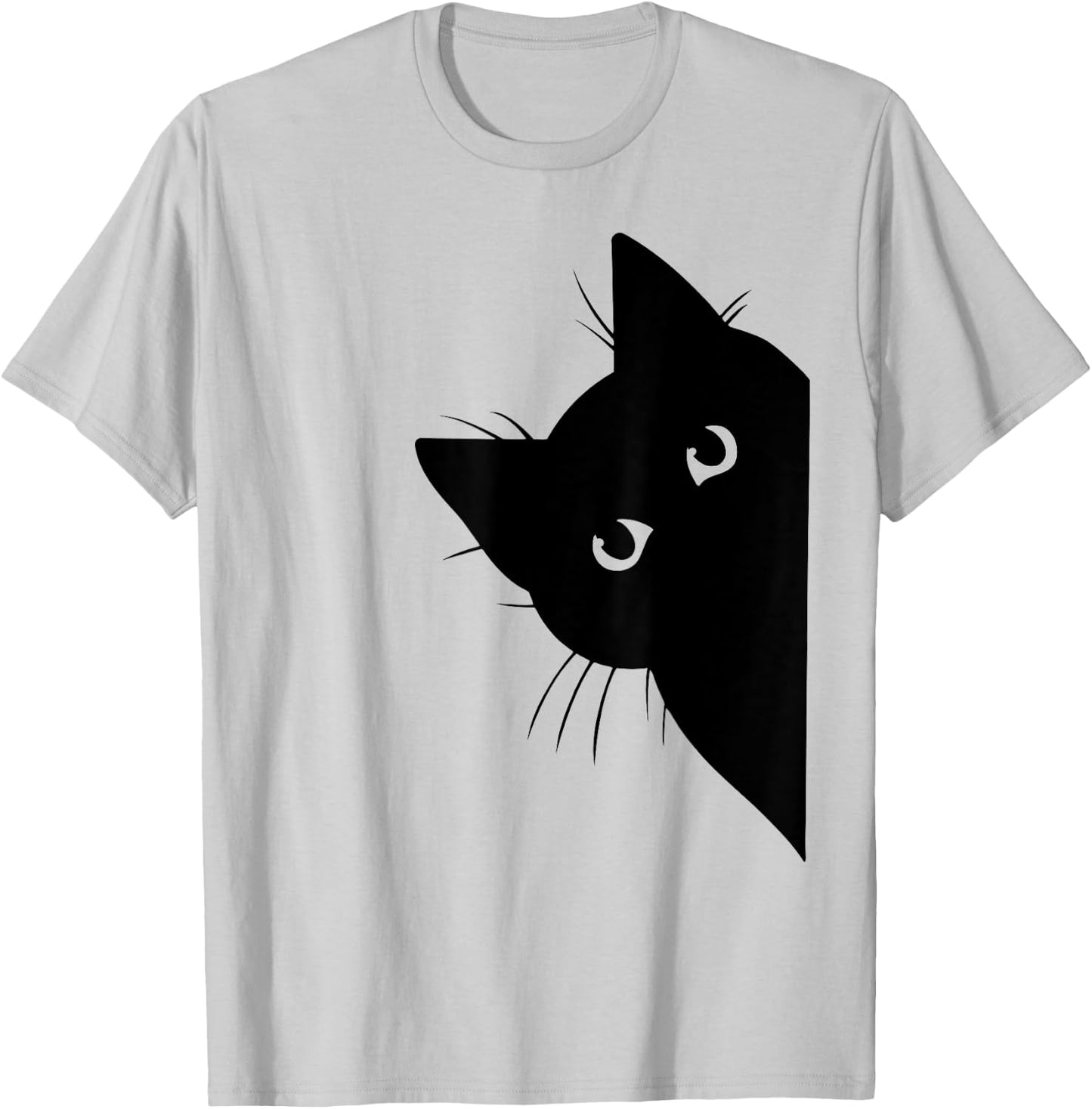 Curious Black Cat Peeking, Funny Sneaky Cat, Cat Mom Cat Dad T-Shirt - T-Shirt | Ash