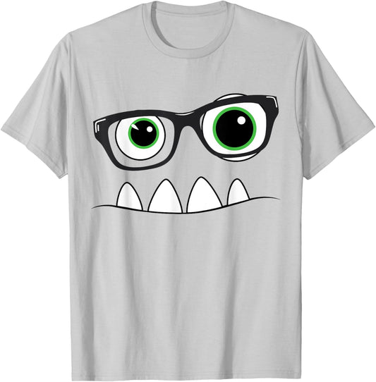 Monster Face Nerd Halloween Costume T Shirt Funny Kids Gifts T-Shirt - T-Shirt | Ash