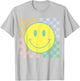 Retro Happy Face Shirt Checkered Pattern Smile Face Trendy T-Shirt - T-Shirt | Ash