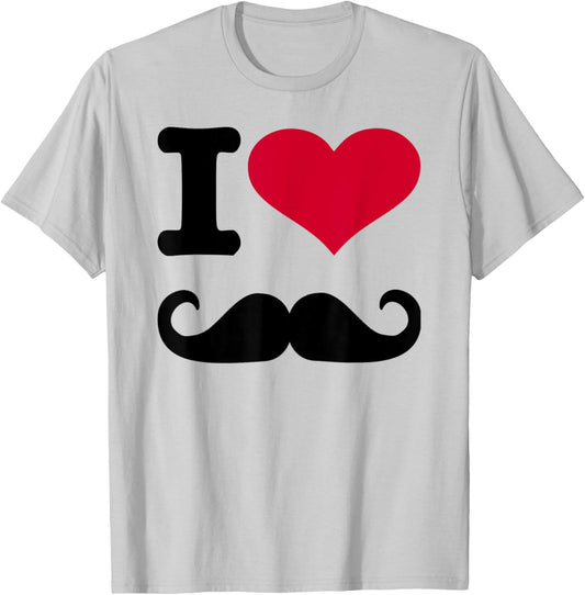 I Love Moustache T-Shirt - T-Shirt | Ash