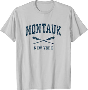 Montauk New York Vintage Nautical Paddles Sports Oars T-Shirt - T-Shirt | Ash