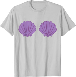 Mermaid Shell Bra Purple Shells Cartoon Graphic , White T-Shirt - T-Shirt | Ash