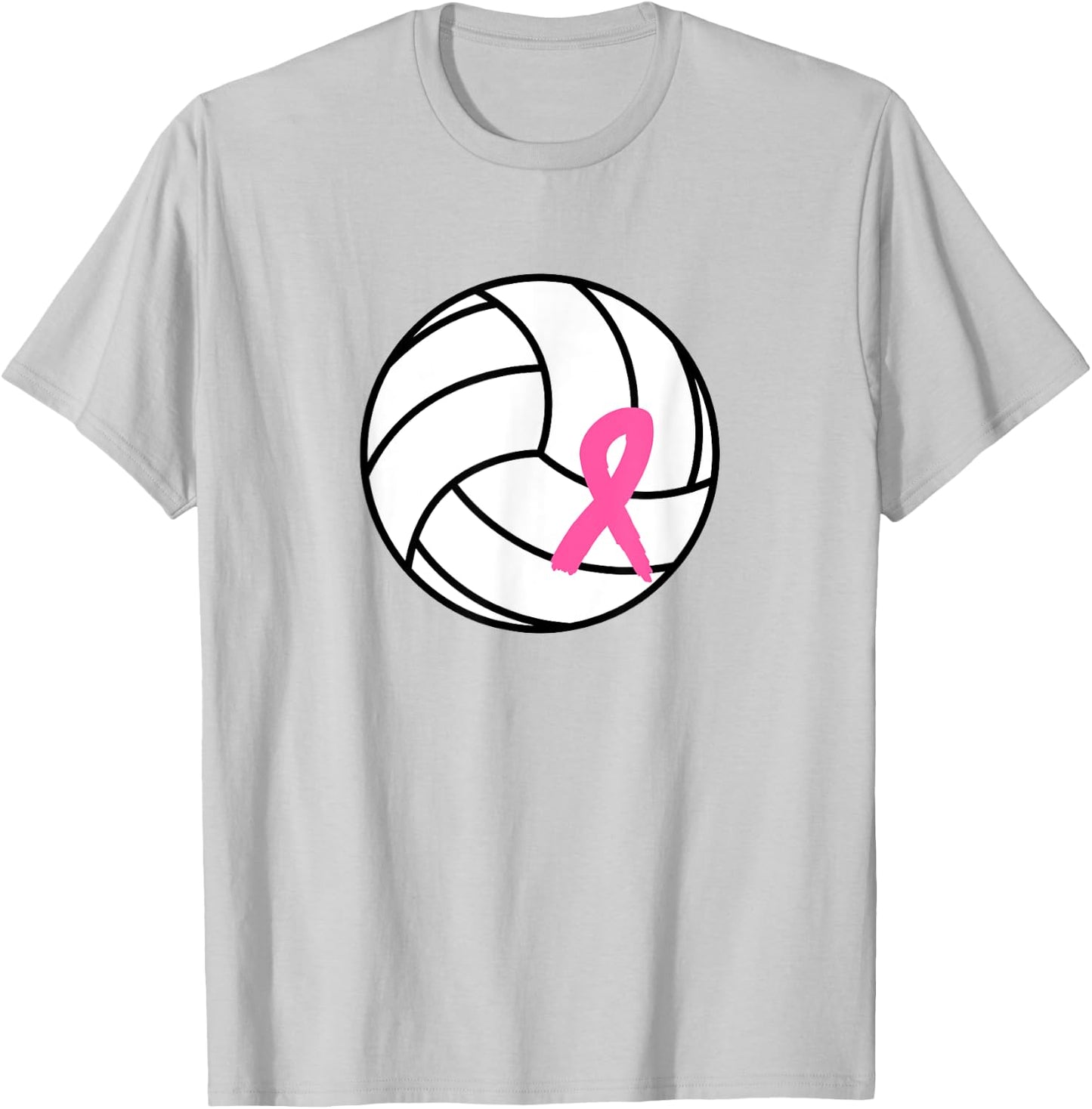 Volleyball Pink Ribbon Breast Cancer Awareness T-Shirt - T-Shirt | Ash