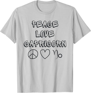 Zodiac Astrology Peace Love Capricorn Birthday Graphic T-Shirt - T-Shirt | Ash