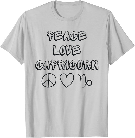 Zodiac Astrology Peace Love Capricorn Birthday Graphic T-Shirt - T-Shirt | Ash