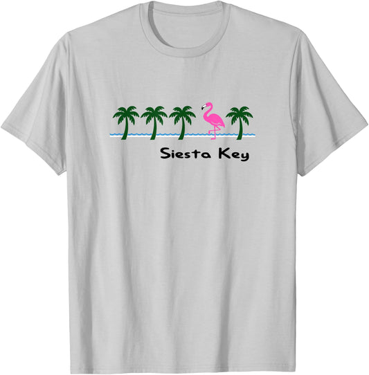 Siesta Key FL Retro Flamingo Souvenirs Graphic T-Shirt - T-Shirt | Ash